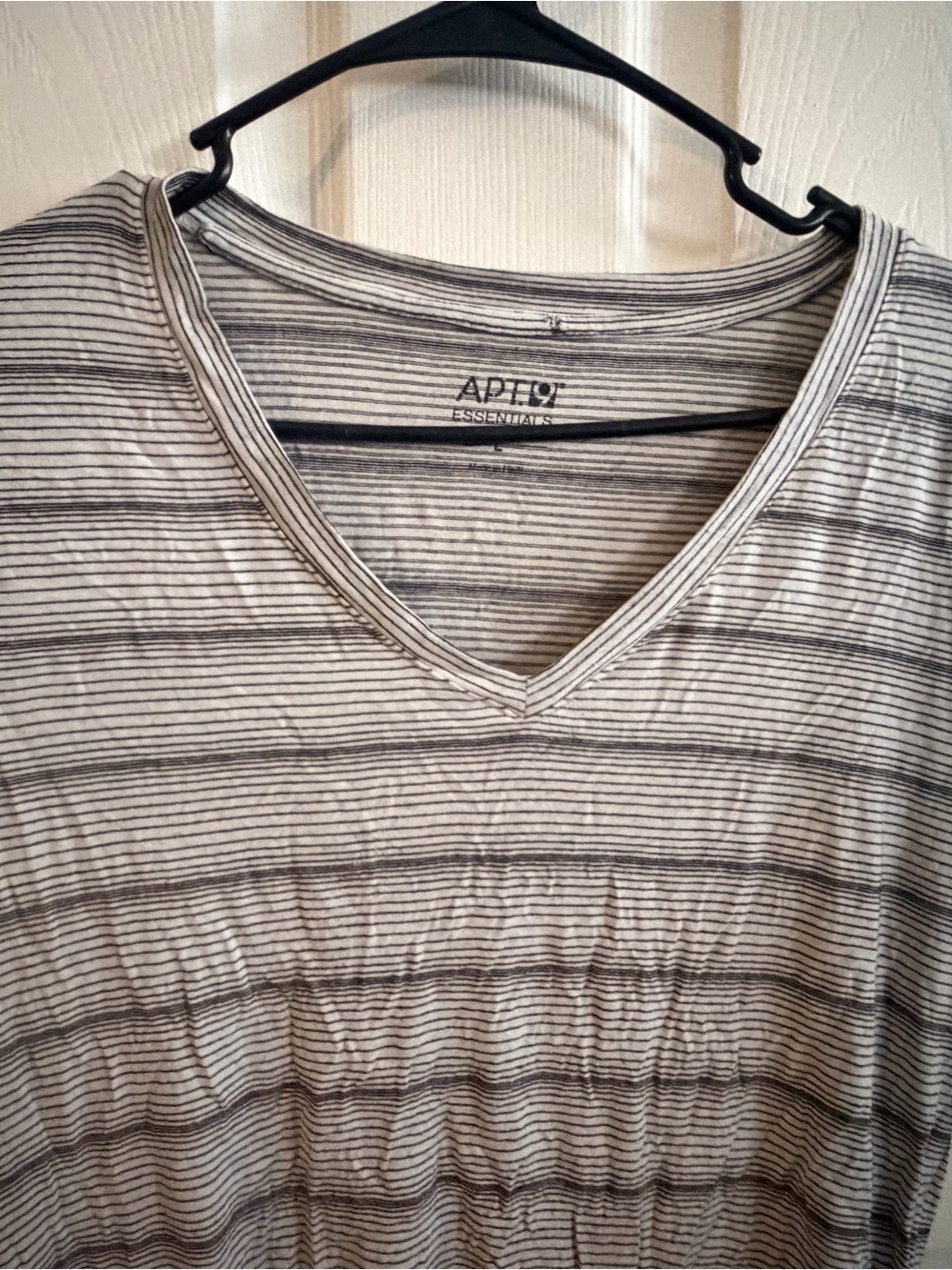 Essentials Striped V-Neck Short Sleeve Top in Cream and Gray
